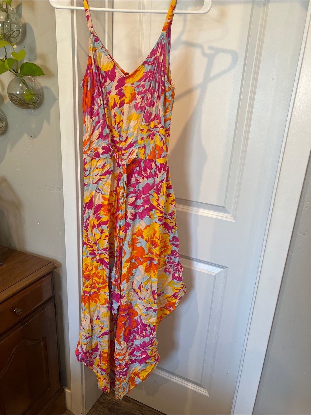 1. State Floral Spaghetti-Strap Jumpsuit in Pink, Orange & Yellow